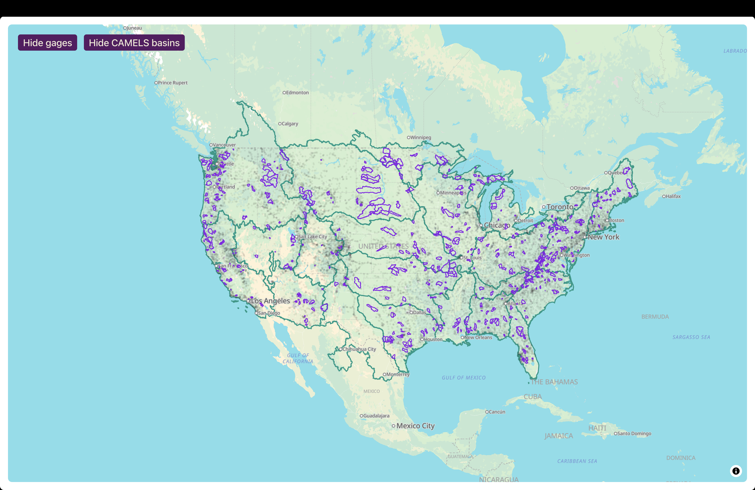 Map showing Community Hydrofabric watershed coverage across the continental United States.